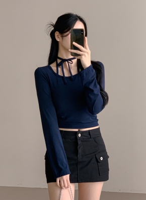 GLOWNY ネイビー オフショルダー クロップド丈 Tシャツ 1734355_23239680_k3.jpg
