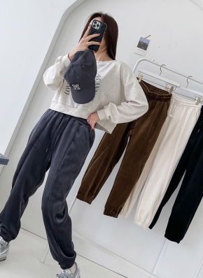裏起毛ソフトコーデュロイジョガーパンツ | レディースファッション