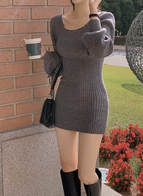 *CIDER*ウールライク スクエアネック 無地 リボンミニワンピース 1736156_23249524_k3.jpg