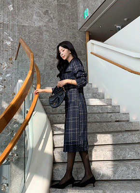 エコファー配色ツイードワンピース | レディースファッション通販 - DHOLIC