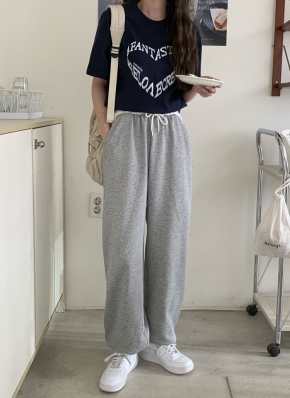 ワイド スウェットパンツ ドローストリング ゆったり 2色 hr9777 ワイド スウェットパンツ ドローストリング ゆったり 2色 hr9777