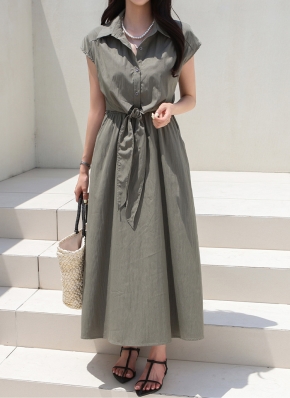 振袖　ロングワンピース　フレンチ　リボン紐付き カラーネックリボンフレンチロングワンピース | レディース