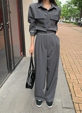 フラップポケットパイピングジャケット&スラックスSET | レディース