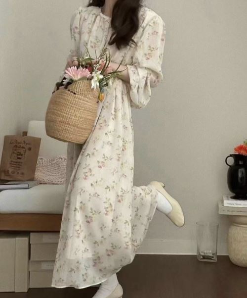 シフォン花柄ギャザーリボンワンピース | レディース シフォン花柄ギャザーリボンワンピース | レディース