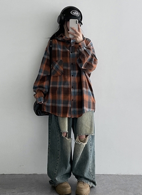 コードフードワンポケットオーバーチェックシャツ | レディース