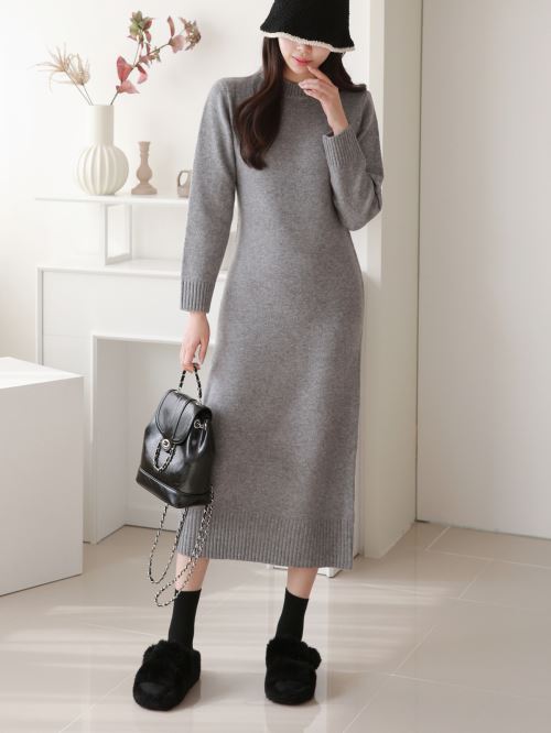 フォクシーブティック ウール ビーズ装飾 ニットワンピース グレー 40