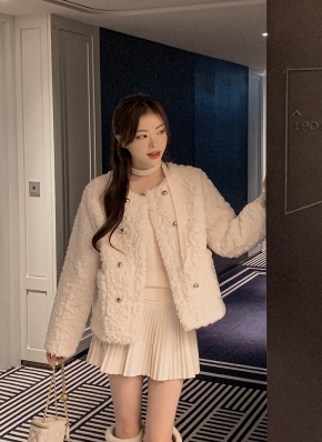 【新品】ディーホリック　ベルト付エコファーツイードダブルボタンコート　膝丈 ベルト付ダブルボタンジャケット・全3色 | レディース