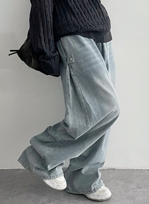 2TYPEサイドボタンドロストワイドデニムパンツ | レディース