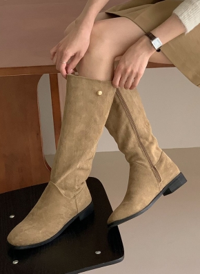 ゴールドチャームスエード調ロングブーツ | レディースファッション