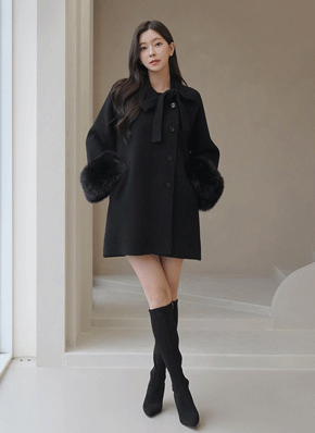 新品未使用タグ付き♡DHOLIC リボンネックエコファー付きウールコート エコファー付リボンネックハーフコート | レディース