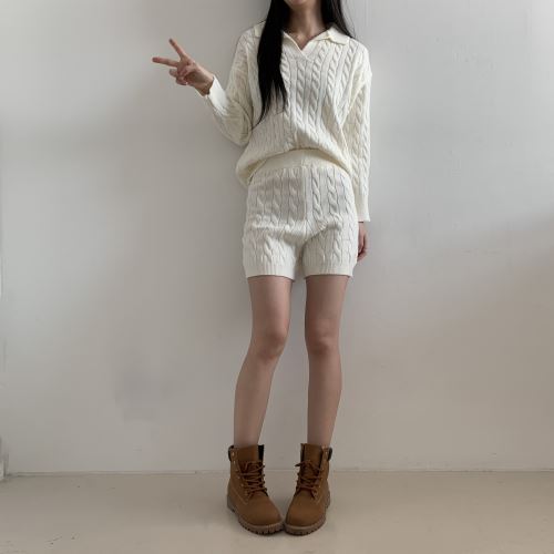 【Chloe】ウールとカシミアのニットショーツ ウールスキッパーケーブルニット&ショートパンツSET