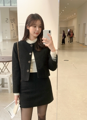 ノーカラーツイードジャケット(black) | レディースファッション通販