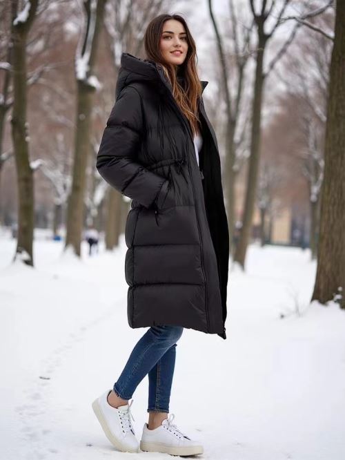 ダックダウンドローコードフードロングジャンパー | レディース