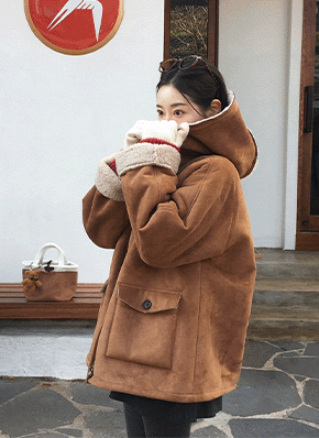 beidelli made]ムートン風フードハーフジャケット | レディース