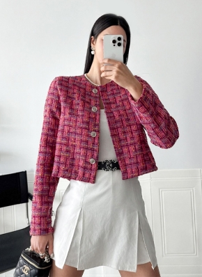 ミックスカラーチェックツイードジャケット | レディースファッション