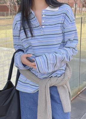 tシャツ ポロカラー配色ボーダーTシャツ レディース チェック配色ポロカラー刺繍Tシャツ | レディースファッション
