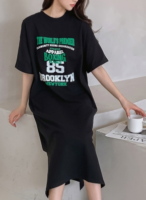 85プリントスリット半袖Tシャツワンピース | レディースファッション
