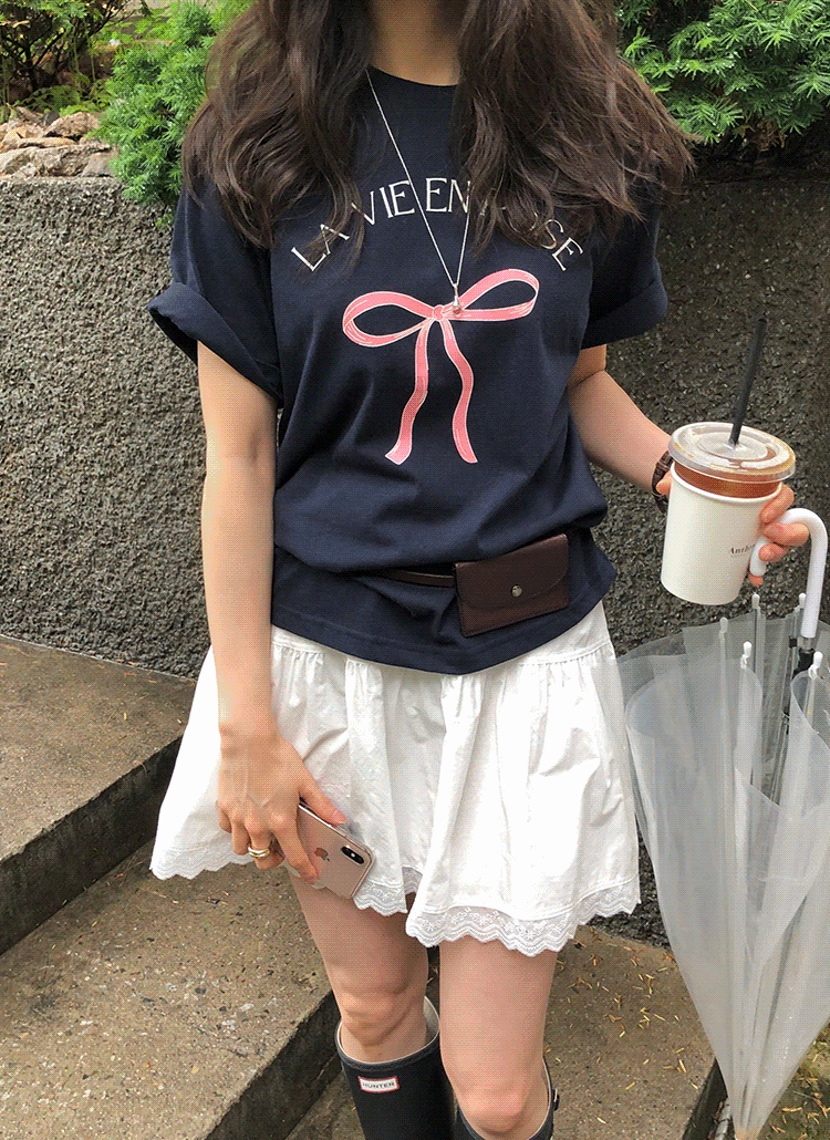D&G リボンTシャツ 半袖ラウンドネックリボン柄Tシャツ | レディースファッション