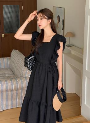 ネモフィラ柄フリル付きワンピース 新品タグ付き rienda | ネクタイチュールフレア OP (ワンピース(ミニ・ミディアム