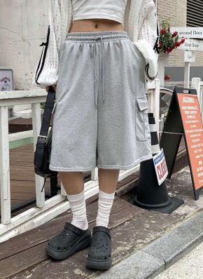 コットンドローストリングウエストゴムカーゴバミューダパンツショート