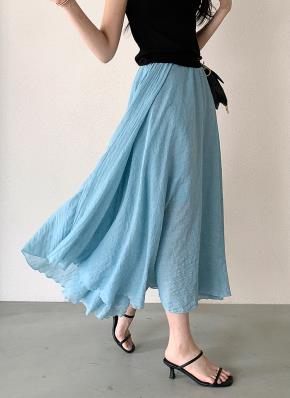 リネン混ウエストゴムロングフレアスカート | レディースファッション