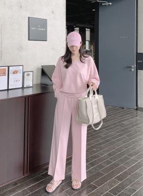 ウエストゴムワイドVネック長袖ルーズセットアップトレーニングパンツ