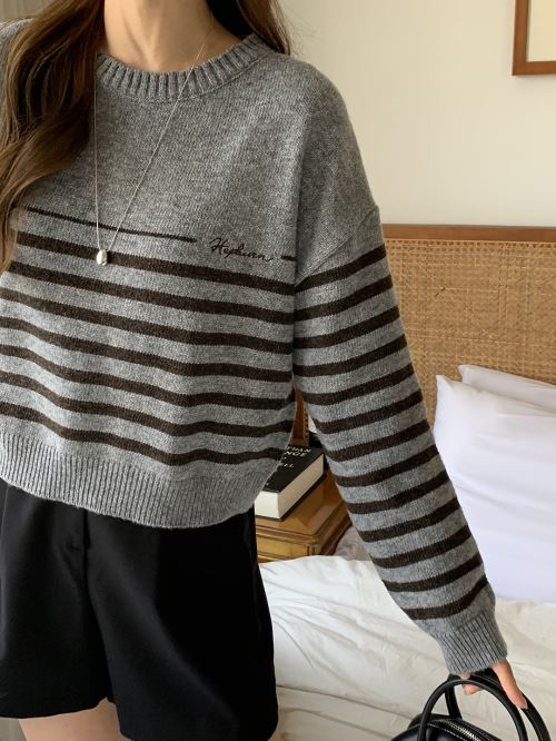 最終値下げ✨美品✨現行品✨CINO HBORDER CREWNECK ボーダー ラウンドネック刺繍ボーダーニット | レディースファッション通販 - DHOLIC
