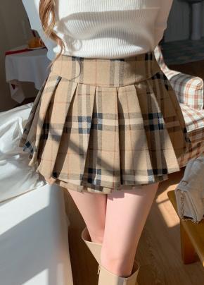 ミニプリーツジップアップフレアチェックスカート | レディース