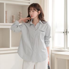 ボタンカラーベーシック長袖ストライプTシャツ | レディース