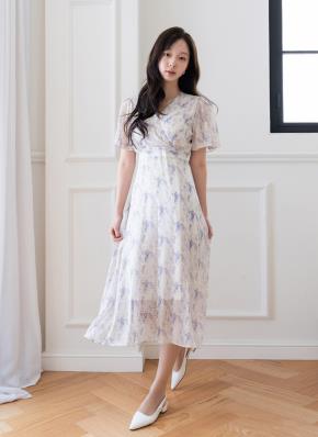ストラップVネックロング半袖花柄ワンピース | レディースファッション