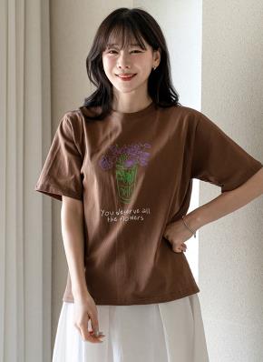 コットンラウンドネック半袖ベーシックロゴTシャツ | レディース